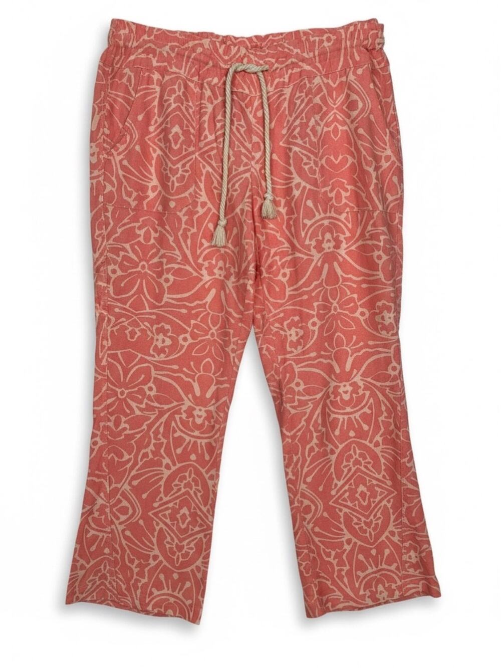 Roxy Orange Floral Print Ankle Pants Beach Vacation Size XL